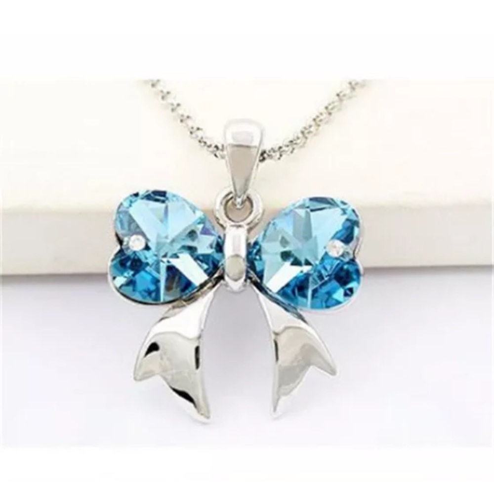 Blue Bow Silver Necklace
